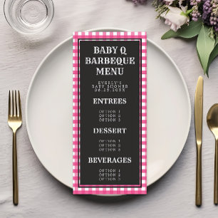 Baby Q Rosa Gingham Karo Babyparty-Menü Menükarte