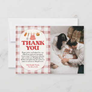 Baby-Q Rot Gingham Baby Shower Dankeskarten Dankeskarte