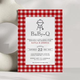 Baby-Q Rustic Rot Gingham Co-Ed BBQ Baby Shower-Ei Einladung