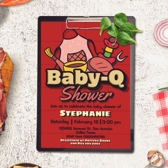 Baby-Q Shower - Barbeque BBQ Grill Baby Shower Einladung (Baby-Q Shower - Barbeque BBQ Grill Baby Shower Invitation)