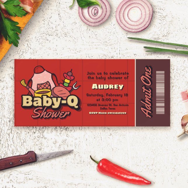 Baby-Q Shower - Barbeque Ticket Einladung (Baby-Q Shower - Barbeque Ticket Invitation)