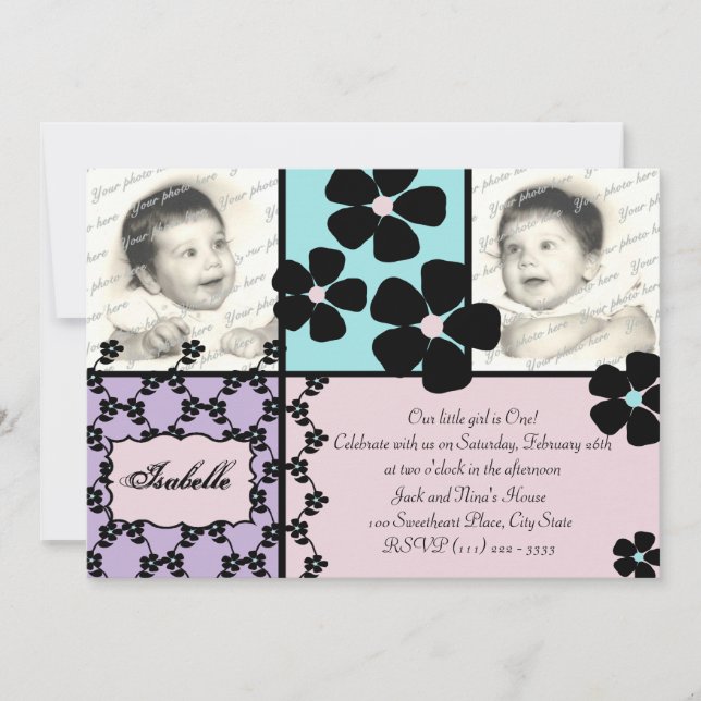 Baby Quilt und Blume Einladung (Vorderseite)