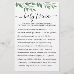 Baby-Quiz-Spiel mit Antworten Baby-Shower-Party