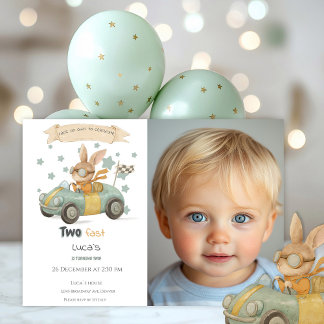 Baby Rabbit Race Cars 2. Geburtstag Einladung