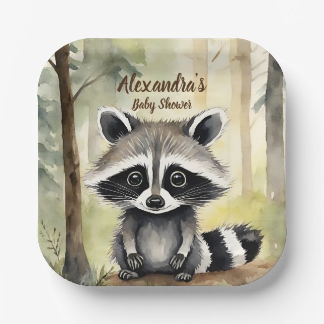 Baby Raccoon Gender Neutral Baby Dusche Pappteller (Vorderseite)