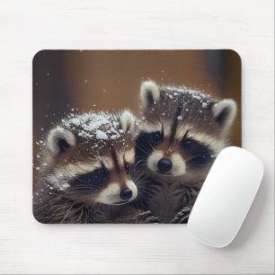 Baby-Raccoons stürzen sich im sinkenden Schnee Mousepad