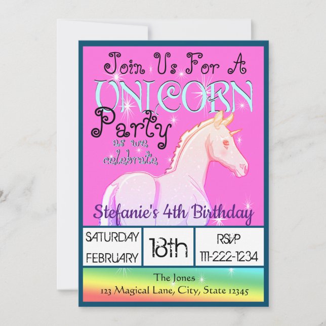 Baby Rainbow Unicorn Birthday II (Regenbogen) Einladung (Vorderseite)