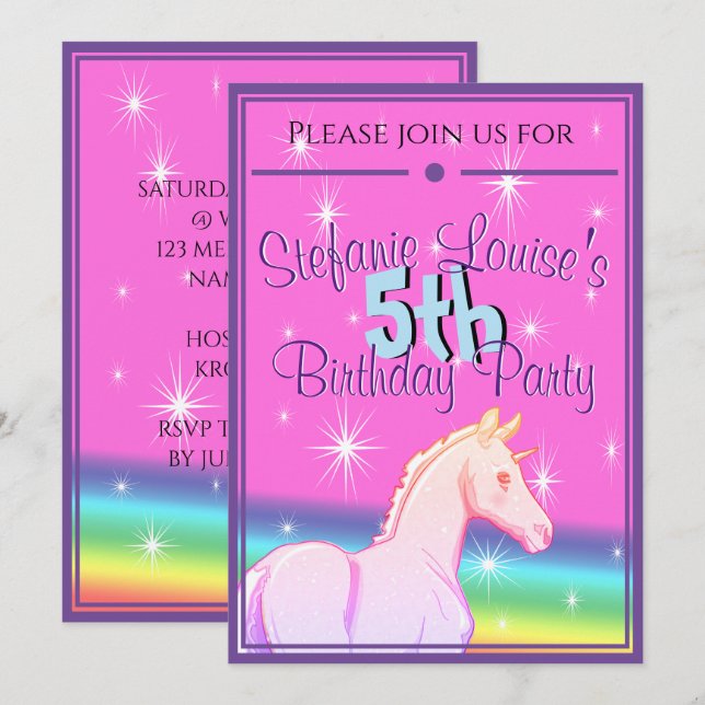 Baby Rainbow Unicorn Birthday (Regenbogen) Einladung (Vorne/Hinten)