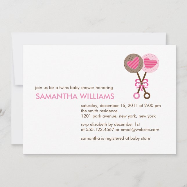 Baby Rattles Twin Girls Babydusche Einladung (Vorderseite)