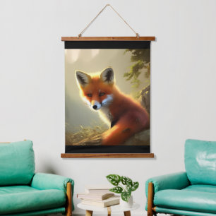 Baby Red Fox Wildlife Portrait Wandteppich Mit Holzrahmen