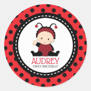 Baby Red Ladybug First Birthday Baby Dusche Runder Aufkleber