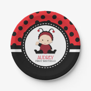 Baby Red Ladybug First Birthday Baby Shower Pappteller
