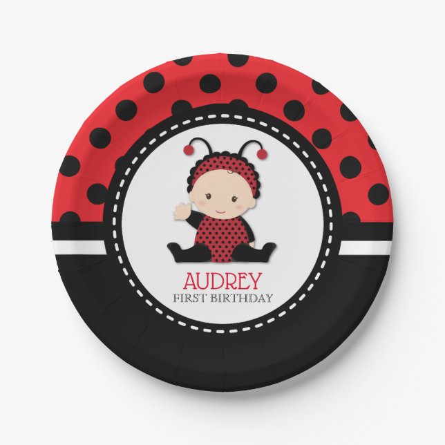 Baby Red Ladybug First Birthday Baby Shower Pappteller (Vorderseite)