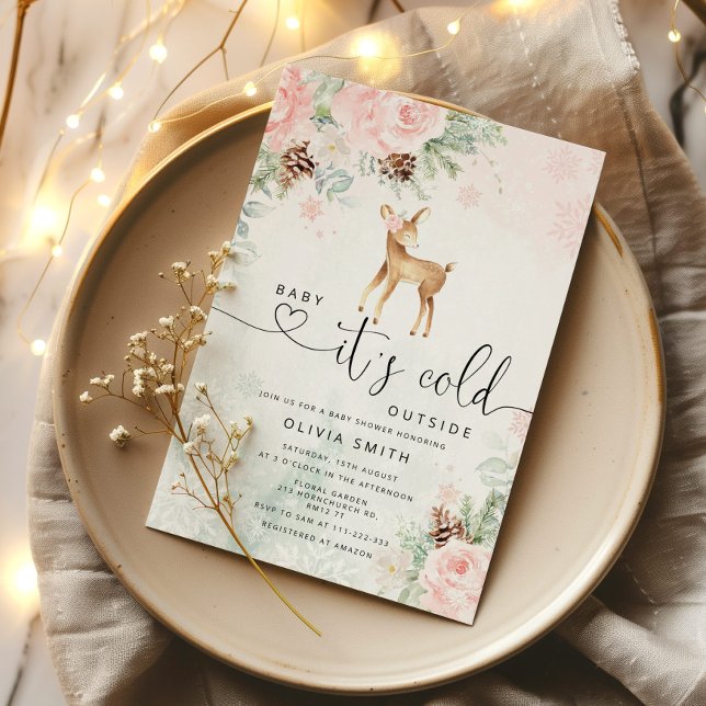 Baby Reh Baby es ist kalt draußen Babydusche Einladung (Von Creator hochgeladen)