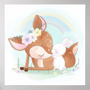 Baby Reh mit Baby-Hasen Poster