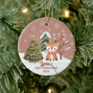 Baby Reh Schnee Bäume erstes Weihnachten Keramik Ornament