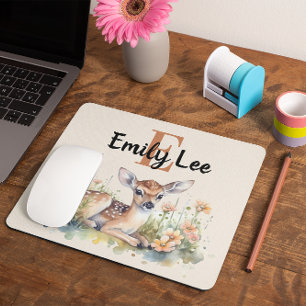 Baby-Rehkitz-Blumen-Wasserfarben-Monogramm Mousepad