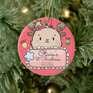 Baby Reindeer First Christmas Keramik Ornament