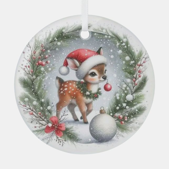 Baby Reindeer Ornament Aus Glas (Vorderseite)