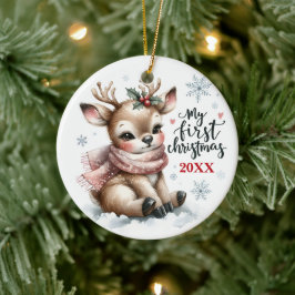 Baby-Rentier erstes Weihnachten Andenken Foto Keramik Ornament