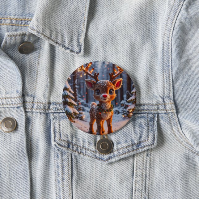 Baby Rentier im Schneewald Button (Beispiel)