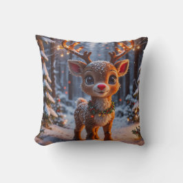 Baby Rentier im Schneewald Kissen