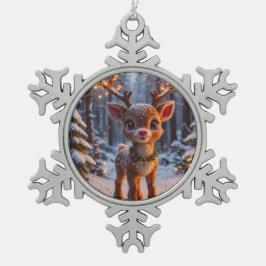 Baby Rentier im Schneewald Schneeflocken Zinn-Ornament
