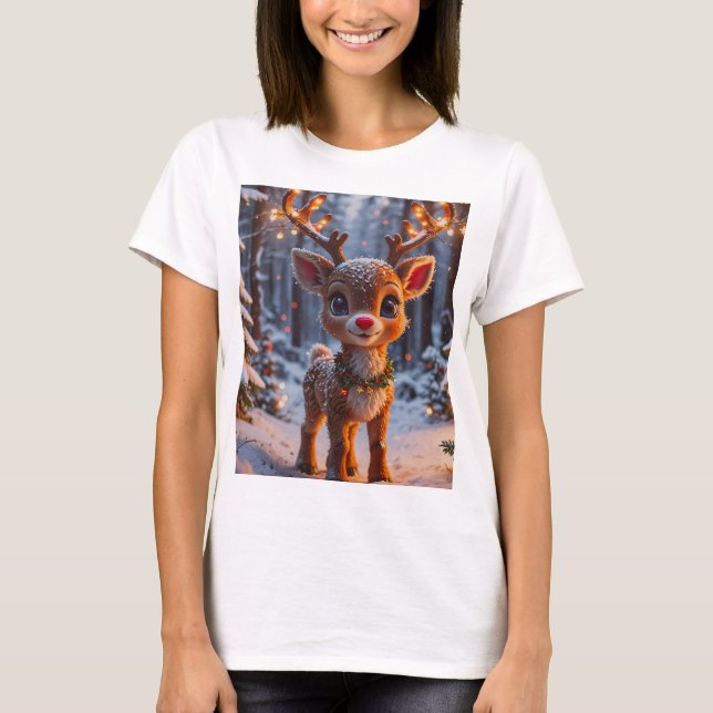 Baby Rentier im Schneewald T-Shirt (Vorderseite)