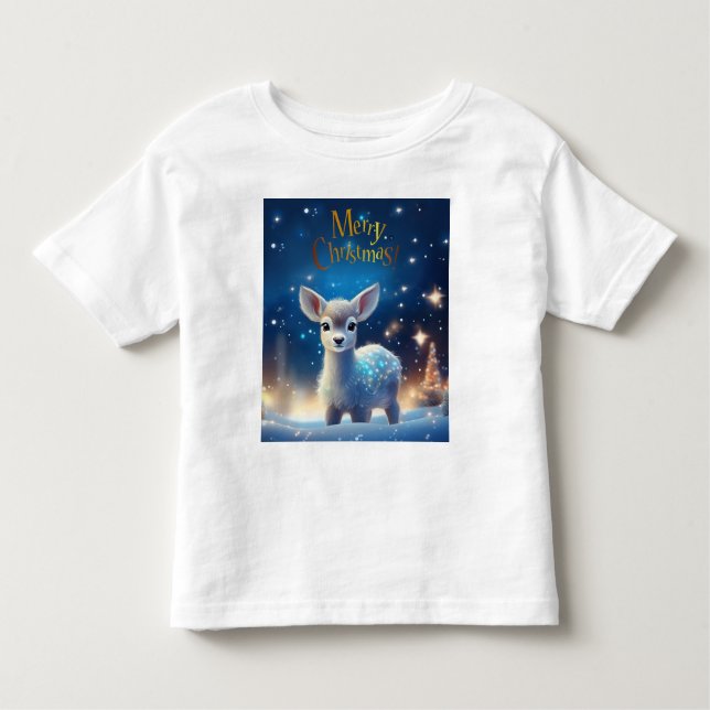 Baby Rentier mit fröhlichen Weihnachtsgrüßen Kleinkind T-shirt (Vorderseite)