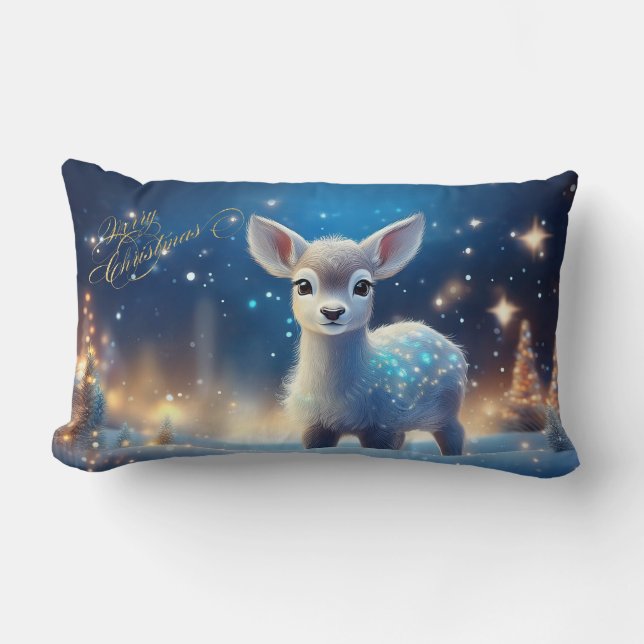 Baby Rentier mit fröhlichen Weihnachtsgrüßen Lendenkissen (Vorderseite)
