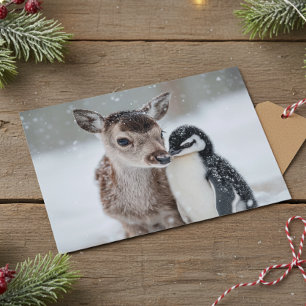 Baby Rentier und Penguin Weihnachten Postkarte