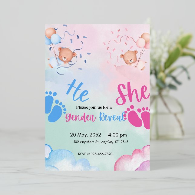 Baby Reveal Dusche Folieneinladung (Stehend vorne)