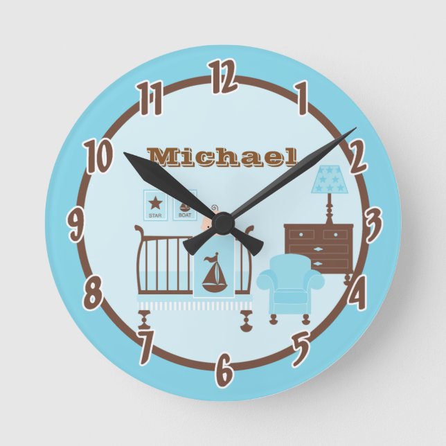 Baby Room Boy Personalisiert Clock Runde Wanduhr (Vorderseite)