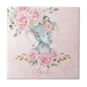 Baby Rosa Blumen Süßer Elefant Kinderzimmer Schlaf Fliese
