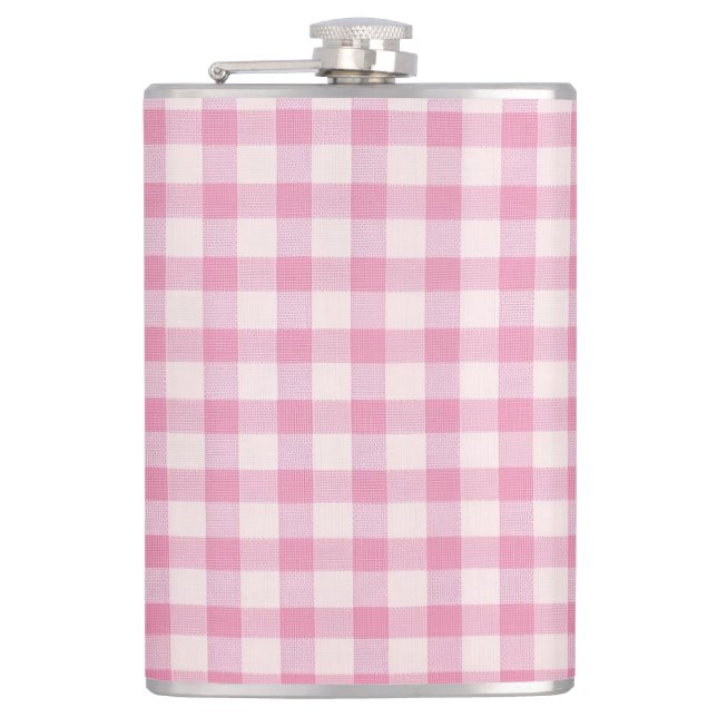 Baby Rosa Gingham-Muster Flachmann (Vorderseite)