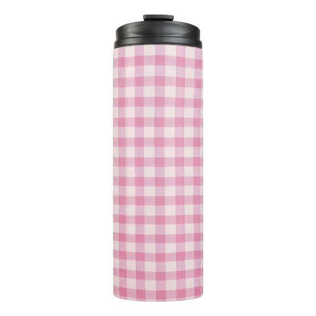 Baby Rosa Gingham-Muster Thermosbecher (Vorderseite)