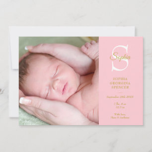 Baby-Rosa-Monogramm-Geburt-4-Fotos-Modern Ankündigung