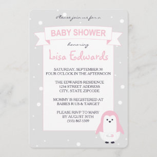 Baby-Rosa-Pinguin-Babyparty-Einladung Einladung