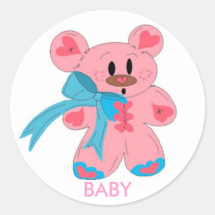 Baby-Rosa-Teddybär Runder Aufkleber