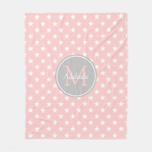 Baby-Rosa-und Aschen-Grau-Stern-Monogramm Fleecedecke