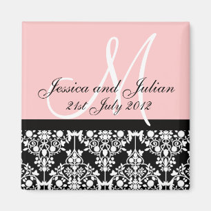 Baby-Rosa-und Schwarz-Save the Date Damast Trelli Magnet