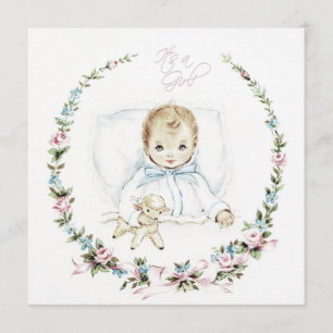Baby Rosa Vintage Baby Mädchen-Party Einladung