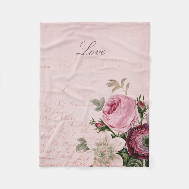 Baby Rose Peony Flower Fleece Blanket Love Pink (Vorderseite)