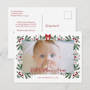 Baby Rote Schleifen Watercolor Botanical Foto Weih Feiertagspostkarte