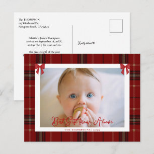 Baby Roter Bogen Elegant Kariert Tartan Foto Weihn Feiertagspostkarte