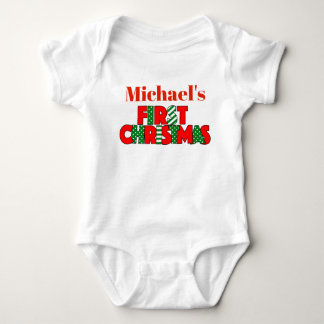 Baby-rotes und grünes erstes Weihnachten Baby Strampler