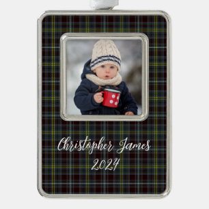 Baby Rustic Karierte Weihnachtsschmuck Rahmen-Ornament Silber