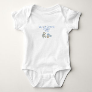 Baby’s 1. Weihnachten Personalisiert Blau Cute Baby Strampler