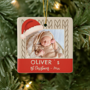 Baby`s 1. Weihnachten Santa-Hut Strick-Foto Keramikornament
