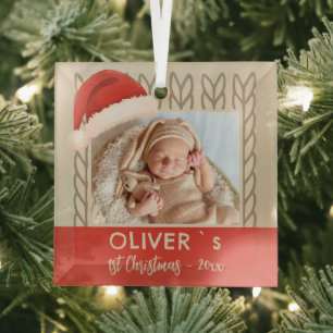 Baby`s 1. Weihnachten Santa-Hut Strickfoto Ornament Aus Glas